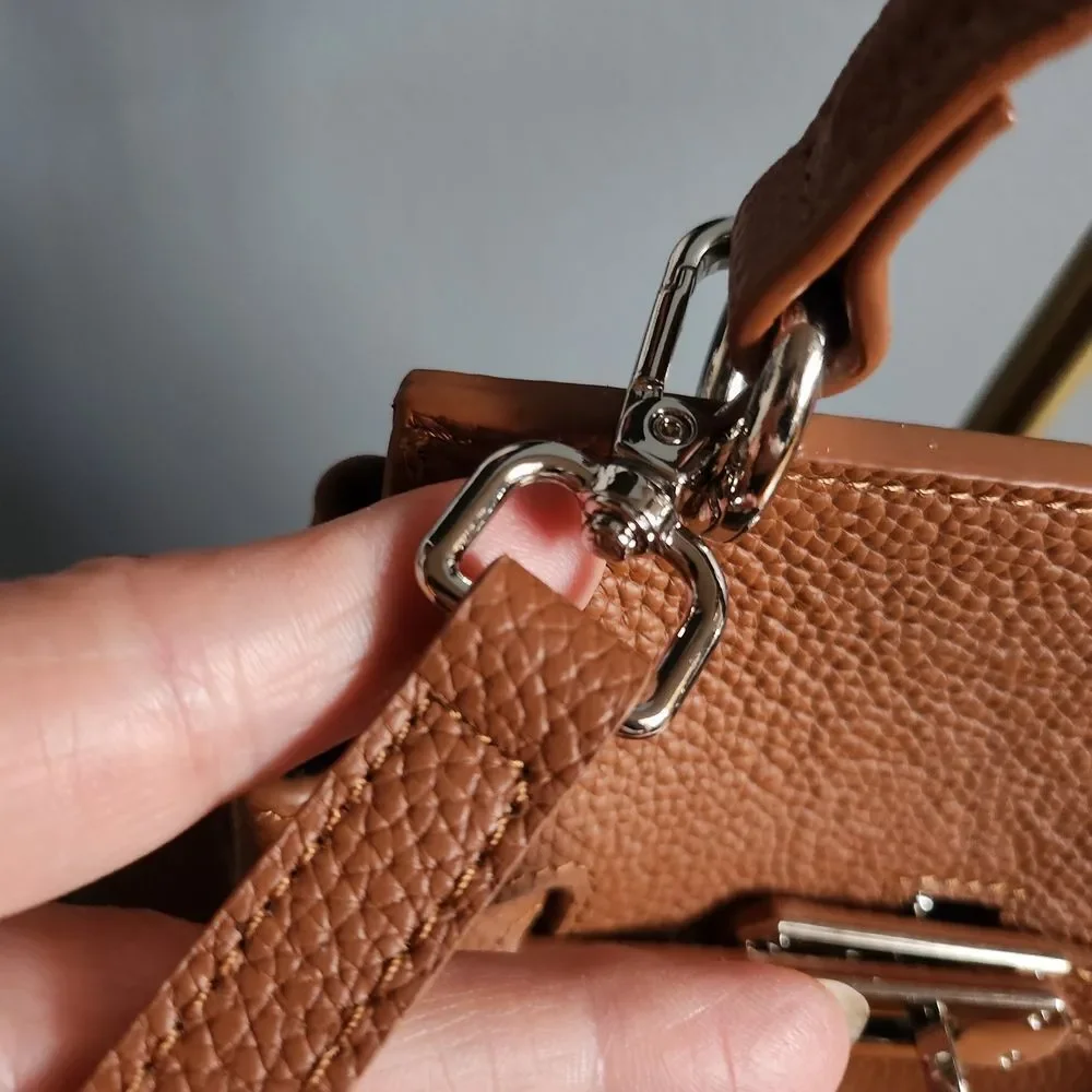 Kelly Styled Tan Leather Crossbody with Idole Miniature Charm